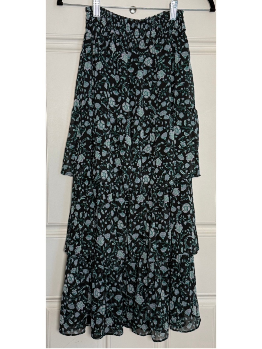Draper James NWT Floral Tiered Midi Maxi Skirt Small Black Blue Teal Smocked